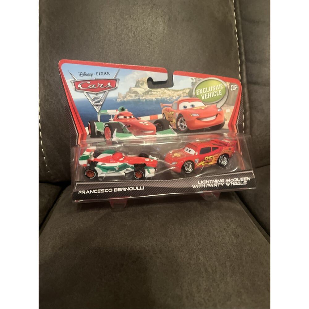 Disney Cars 2 Francesco Bernoulli & Lightning McQueen w/ Party Wheels 2 Pack New